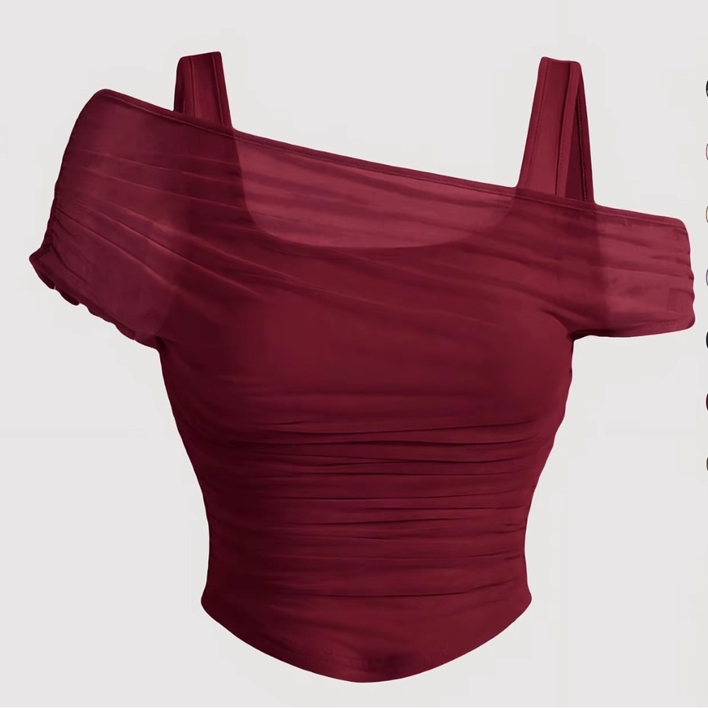 Asymmetric neckline ruched crop top
